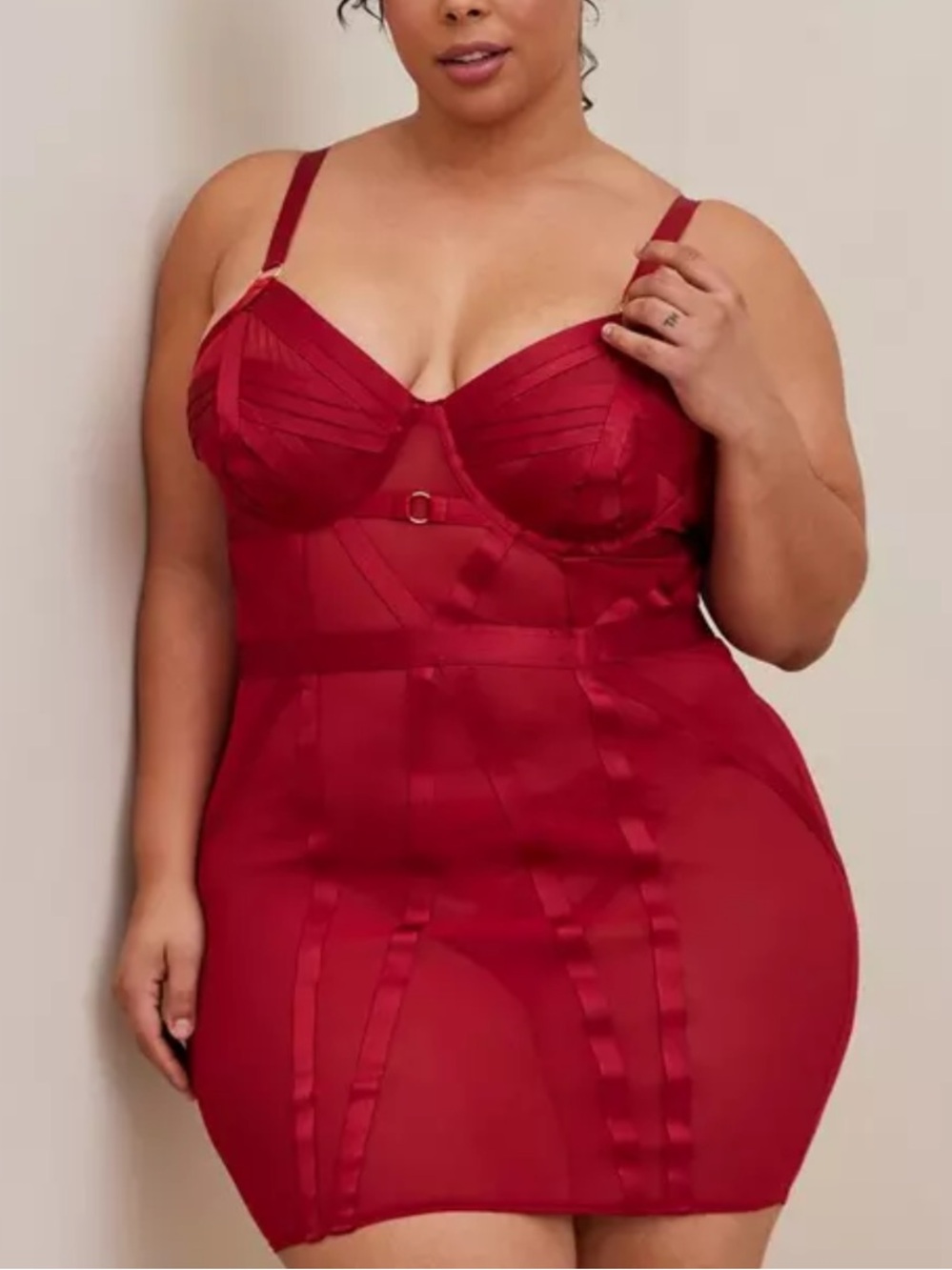 🔴 TORRID red strappy bondage lingerie dress